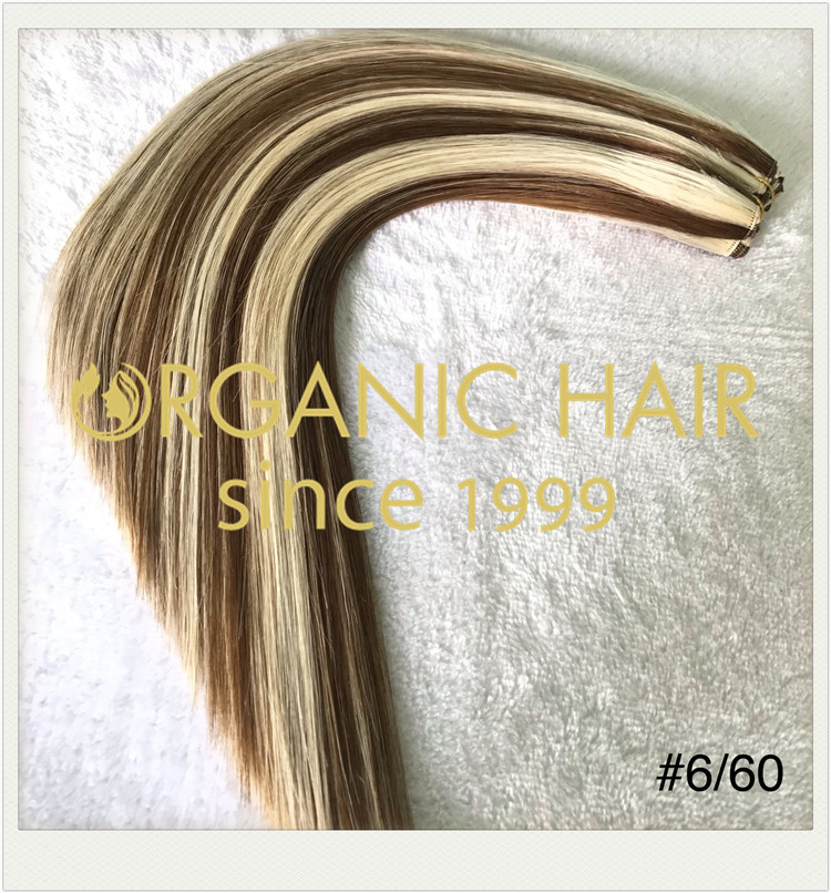 Piano color #P6/60 hand tied weft hair extensions  